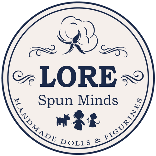 LORE LOGO. Spun Minds. HANDMADE DOLLS & FIGURINES